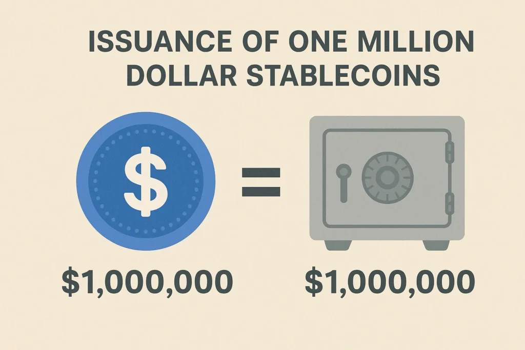 100만 스테이블 코인 발행을 위해서는 금고에 100만 달러가 있어야 한다.